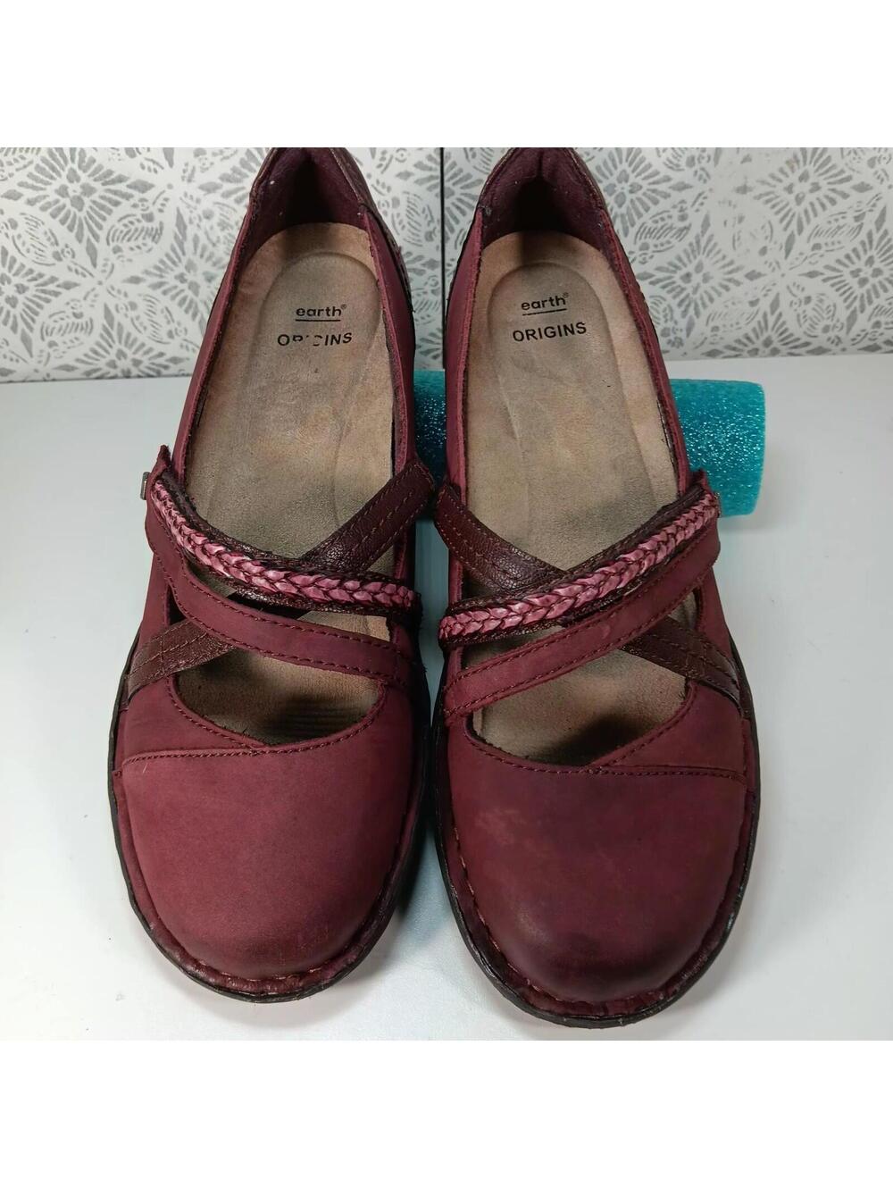 Earth Origins Tamara Toriana Womens 8.5M Adjustable Strap Merlot Mary Jane Flats